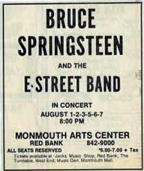 Promotional ad for the August 1976 six-night stand at Monmouth Arts Center, Red Bank, NJ