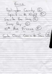 Handwritten setlist for the 12 Dec 2006 show at Count Basie Theatre, Red Bank, NJ