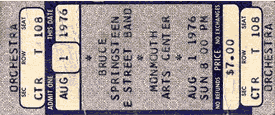 Ticket stub for the 01 Aug 1976 show at Monmouth Arts Center, Red Bank, NJ