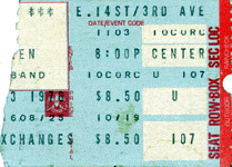 Ticket stub for the 03 Nov 1976 show at Palladium, New York City, NY