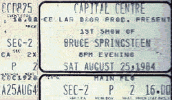 Ticket stub for the 25 Aug 1984 show at Capital Centre, Largo, MD