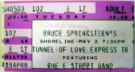 Ticket stub for the 03 May 1988 show at Shoreline Amphitheatre, Mountain View, CA