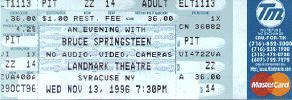 Ticket stub for the 13 Nov 1996 show at Landmark Theatre, Syracuse, NY