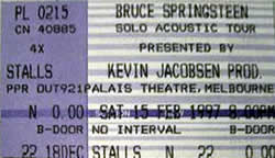 Ticket stub for the 15 Feb 1997 show at Palais Theatre, Melbourne, Australia