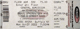 Ticket stub for the 07 Oct 2002 show at HSBC Arena, Buffalo, NY