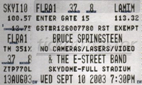 Ticket stub for the 10 Sep 2003 show at SkyDome, Toronto, Canada