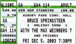 Ticket stub for the 05 Dec 2003 show at Asbury Park Convention Hall, Asbury Park, NJ