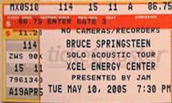 Ticket stub for the 10 May 2005 show at Xcel Energy Center, Saint Paul, MN