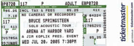 Ticket stub for the 20 Jul 2005 show at Arena At Harbor Yard, Bridgeport, CT