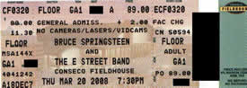 Ticket stub for the 20 Mar 2008 show at Conseco Fieldhouse, Indianapolis, IN